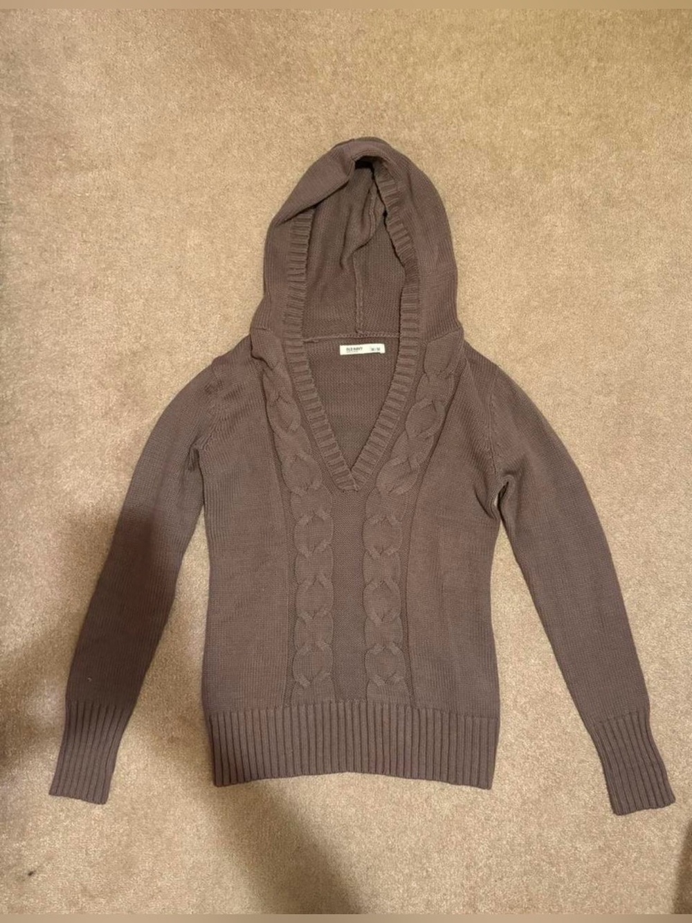 Women’s Brown Hooded Cable-Knit Sweater